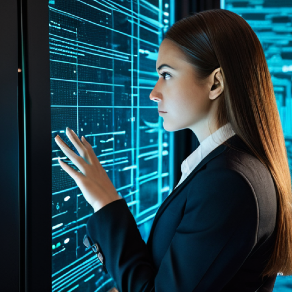 A professional cybersecurity analyst in a modest business suit, observing a complex holographic network display in a cutting-edge server room. Abstract digital data streams flow subtly in the background, hinting at a hidden, persistent threat. The analyst has a focused, determined expression, demonstrating vigilance against advanced threats. Perfect anatomy, correct proportions, natural pose, well-formed hands, proper finger count. Professional photography, high quality, digital art, cyber security concept. safe for work, appropriate content, fully clothed, professional dress.