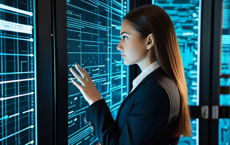 A professional cybersecurity analyst in a modest business suit, observing a complex holographic network display in a cutting-edge server room. Abstract digital data streams flow subtly in the background, hinting at a hidden, persistent threat. The analyst has a focused, determined expression, demonstrating vigilance against advanced threats. Perfect anatomy, correct proportions, natural pose, well-formed hands, proper finger count. Professional photography, high quality, digital art, cyber security concept. safe for work, appropriate content, fully clothed, professional dress.